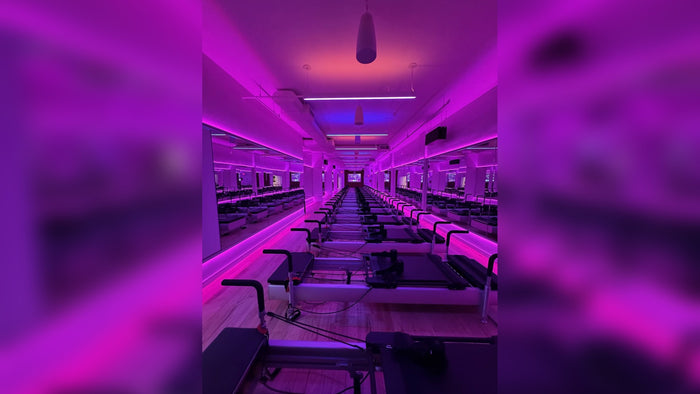 Gym studio floor with Walle12 LED channel providing low-level courtesy lighting
