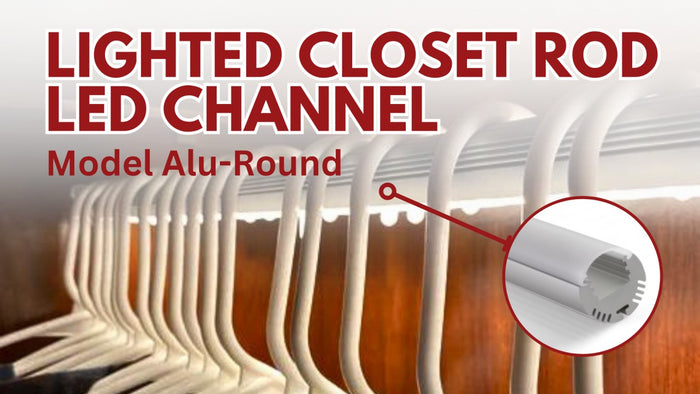 Round anodized aluminum Alu-Round LED channel installed as a lighted closet rod
