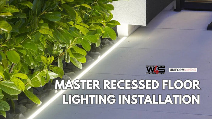 Recessed LED channel installed flush into a tiled floor for pathway lighting