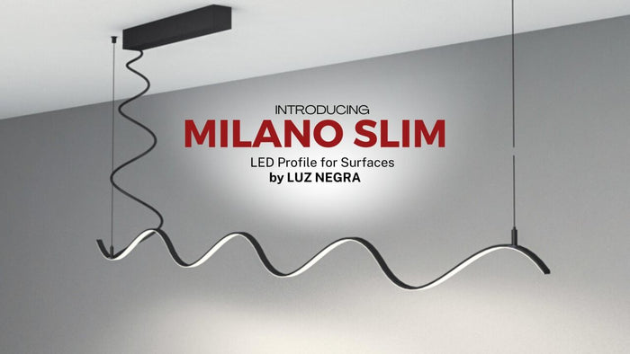Milano Slim LED profile by Luz Negra bent into a wavy suspended light