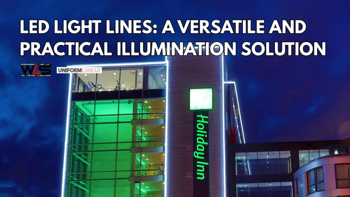Illuminated LED light lines outlining architectural building contours at night