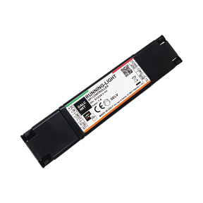 A rectangular black SPI Controller for Pixel Digital LED Strip, model RUNNING-LIGHT, with technical specs, certification logos, and barcode on a white center label—ideal for digital RGB strips and dynamic moving light effects.