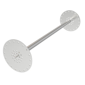 The LED Mounting Kit for Smokies150 Profile with Hexagon Heatsink features a metal rod and circular perforated discs at each end, each with rows of evenly spaced holes—ideal as a diffuser tube for symmetrical, industrial lighting setups.