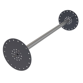 The LED Mounting Kit for Smokies150 Profile with Hexagon Heatsink features a cylindrical metal rod with flat, circular plates perforated in concentric circles, isolated on a white background.