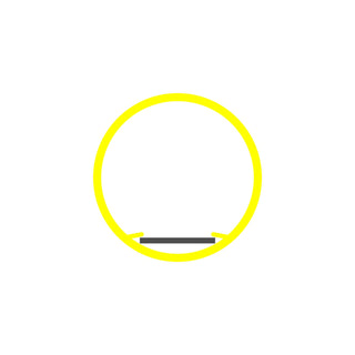 A 1.50 clear plastic tubing (Model Smokies38 Clear) for LED lights, shown as a bright yellow circle with a gray line and inward-pointing yellow arrows, on a white background.