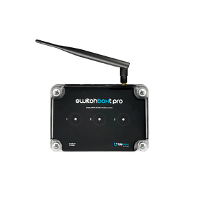 The switchBoxT Pro by Blebox is a black Wireless Triple WiFi Relay Switch Controller with one antenna on top, three touch-sensitive front buttons, and a transparent case—ideal as a smart switch controller.