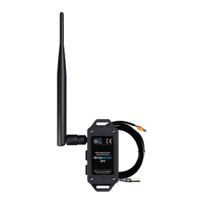 A black Waterproof Smart Wireless Temperature Sensor ~ tempSensor Pro by Blebox, featuring a large antenna and cable, is shown against a plain white background. The device is labeled "tempenator pro" on the front.