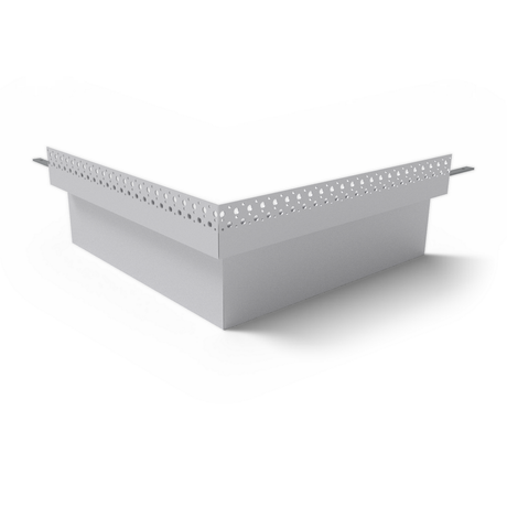 L-shaped Corner Connector for TL-301 Profile with a perforated flange along the top edge of the metal.