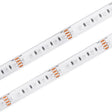 Two parallel RGB IP68 Waterproof LED Strips (24V) from the Sauna Pro RGB Series, featuring white tape with evenly spaced small rectangular LEDs and copper connector pads labeled 24V+.