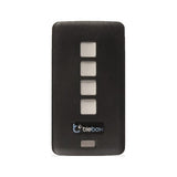 The uRemote by Blebox is a black, rectangular mini universal Wi-Fi remote with four white buttons in a vertical row and the blebox logo, designed for seamless control via the Blebox app.