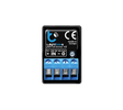 A black and blue Single Channel Wi-Fi LED Controller (wLightBoxS by BleBox) with four labeled terminals, CE mark, made in Europe, 12-24V DC 5A max; works with the wBox app.