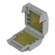 A gray Wago 221 Lever-Nut electrical connector features an open hinged design with yellow internal contacts and serrated wire grips. Use it with the Waterproof Sealing Gelbox for enhanced moisture protection.