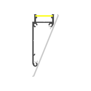 Technical drawing of a vertical black and gray cross-section with a yellow top line, showing the Crown Molding Light LED Channel Model Walle12 for indirect lighting on a white background.