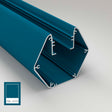 A Precoated LED Hexagon Light Channel ~ Model Paco in teal, featuring multiple interior channels, is displayed on a light background. Ideal for architectural lighting. A RAL 5009 color swatch appears in the bottom left corner.
