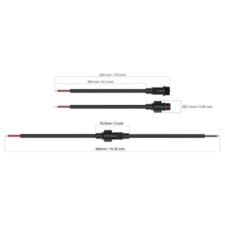 2Pin Black Waterproof IP65 LED Connector Male Female 40cm/Pair - Wired4Signs USA - Buy LED lighting online