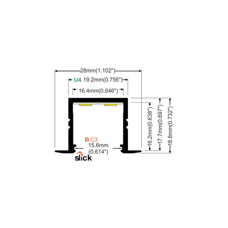 Dimensions Aluminum Recessed LED channel