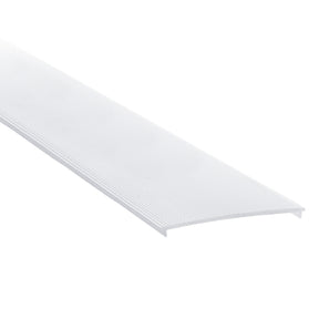 A close-up of an LED Diffuser for Bruselas Profile, a white ribbed trim strip with a curved shape, often used as a floor transition strip, LED diffuser, or edge protector. Shown against a plain white background.