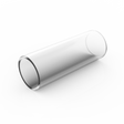 A Clear Straight Joint for 1.50 Round Profiles rests on a white surface, its transparent, hollow form casting a gentle shadow and reflection—showcasing the sleek LED profile design.
