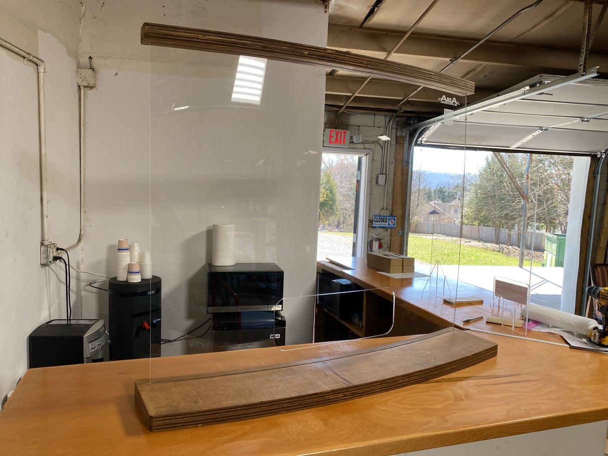 Curved Sneeze Guard With Wooden Frame - Wired4Signs USA - Buy LED lighting online
