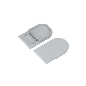 Two gray End Cap for Nami23 Profile pieces are shown side by side on a white background—one displays the top, and the other highlights its end caps, hinges, and connection details.