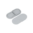 A pair of gray D9 End Caps for the Nami23 Profile—one oval with a raised border and notches, the other smooth and flat—displayed on a white background.
