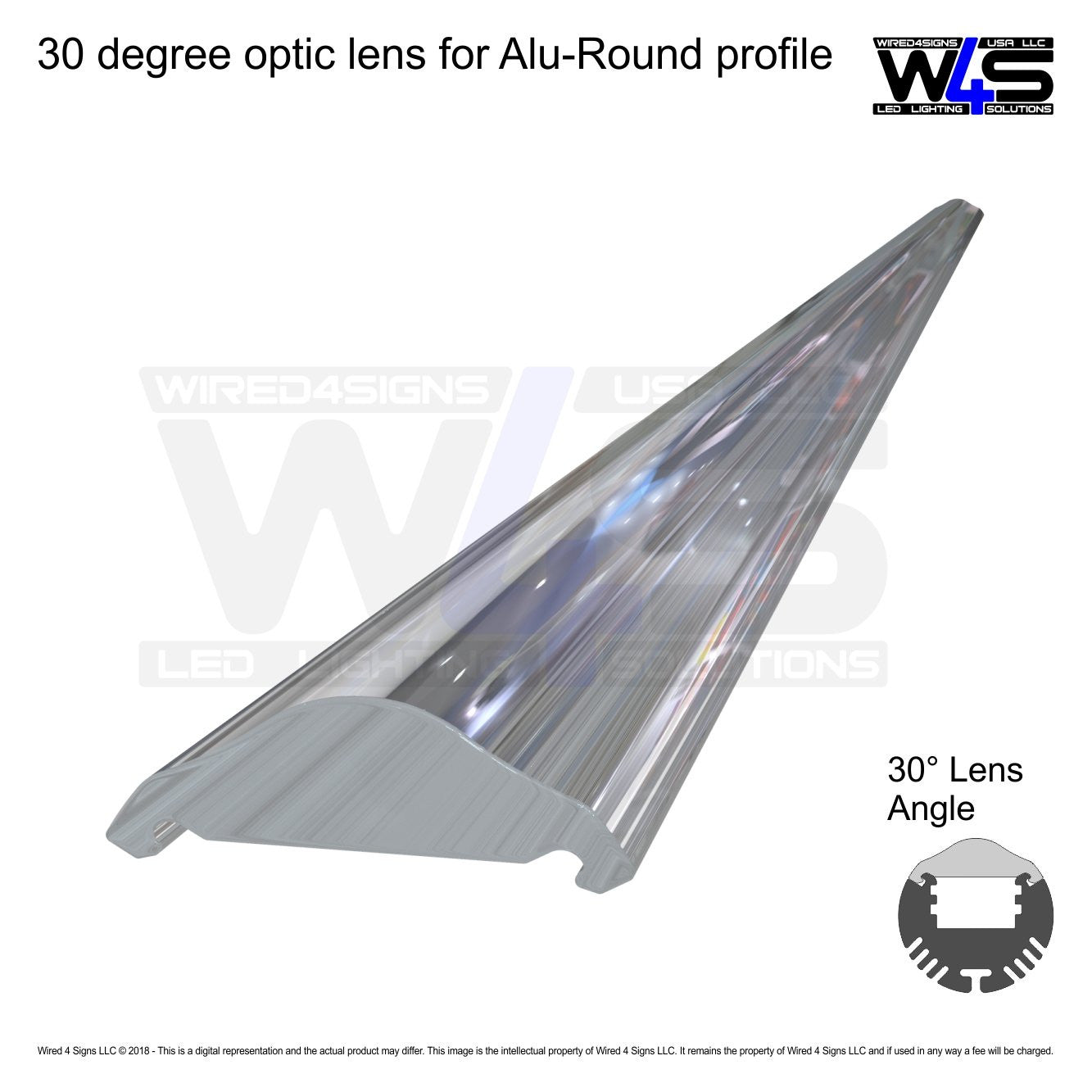 30 degree optic lens for Alu-Round profile, smooth, 2m long