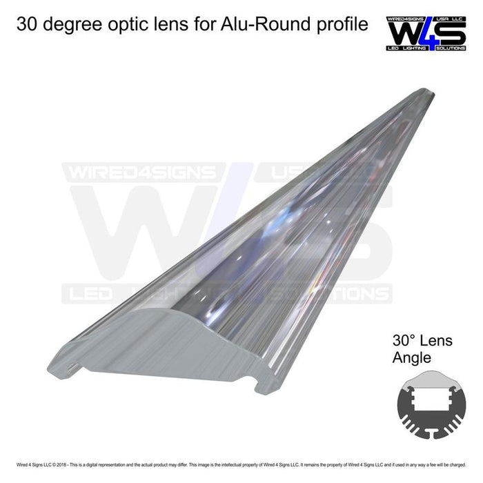 30 degree optic lens for Alu-Round profile, smooth, 2m long - Wired4Signs USA - Buy LED lighting online