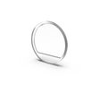 A thin, round, transparent glass disc with a metallic edge stands upright on a white surface next to a Plastic End Cap for Smokies38 Profile, both casting soft reflections below.