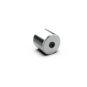 An Aluminum End Cover for 1.50 round profiles with a sleek, modern finish is displayed on a white background, its metallic surface casting a soft reflection and shadow beneath it.