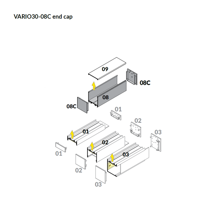 End Cap for Vario30-08 Profile in Suspended Applications - Wired4Signs USA - Buy LED lighting online